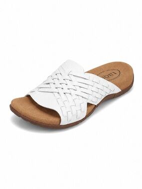 Taos Guru White Woven Leather Comfort Slide Sandals Women’s Size 9 EUC!